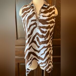 Chicos Brown and White Zebra Print Top